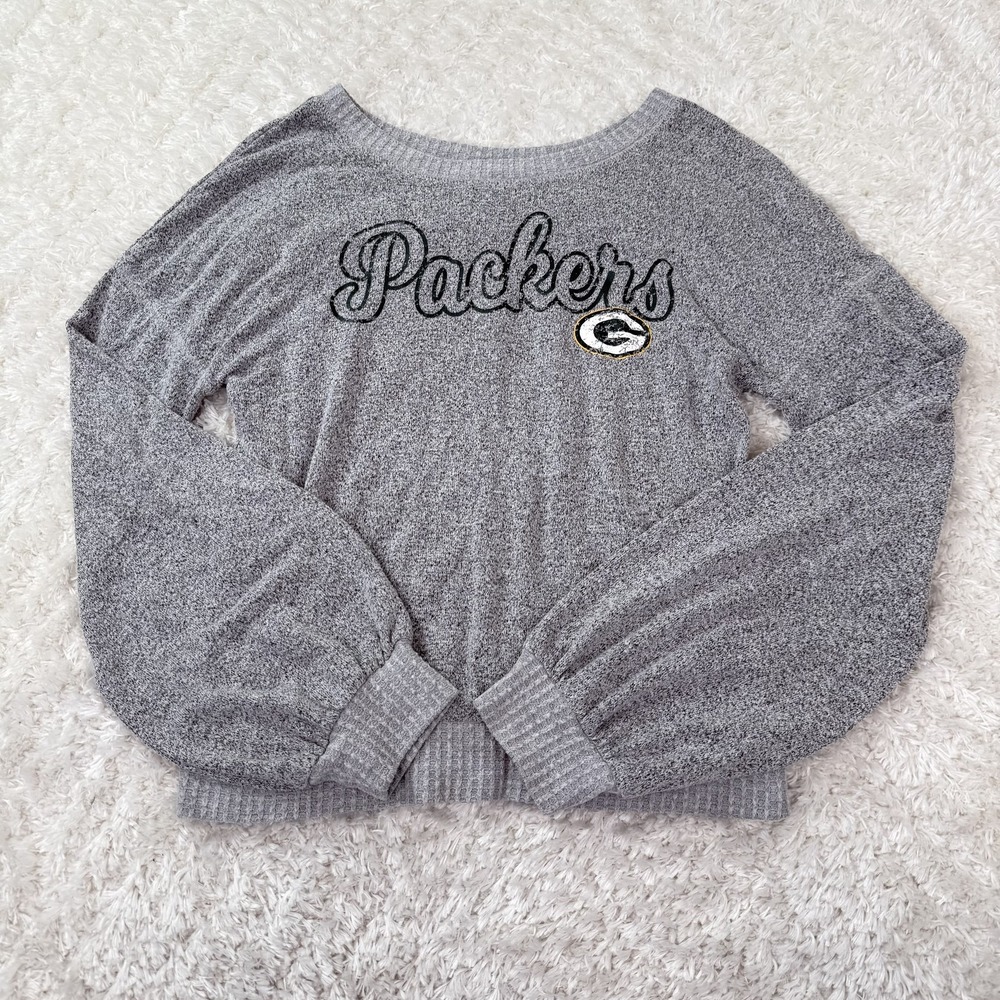 Green Bay Packers Womens Sleep Top Pullover Long Sleeve Small Gray NFL Football